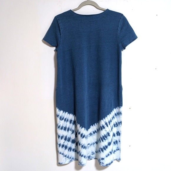 *J. Jill Indigo Crew Neck Tie Dye Shift Dress - Picture 3 of 5